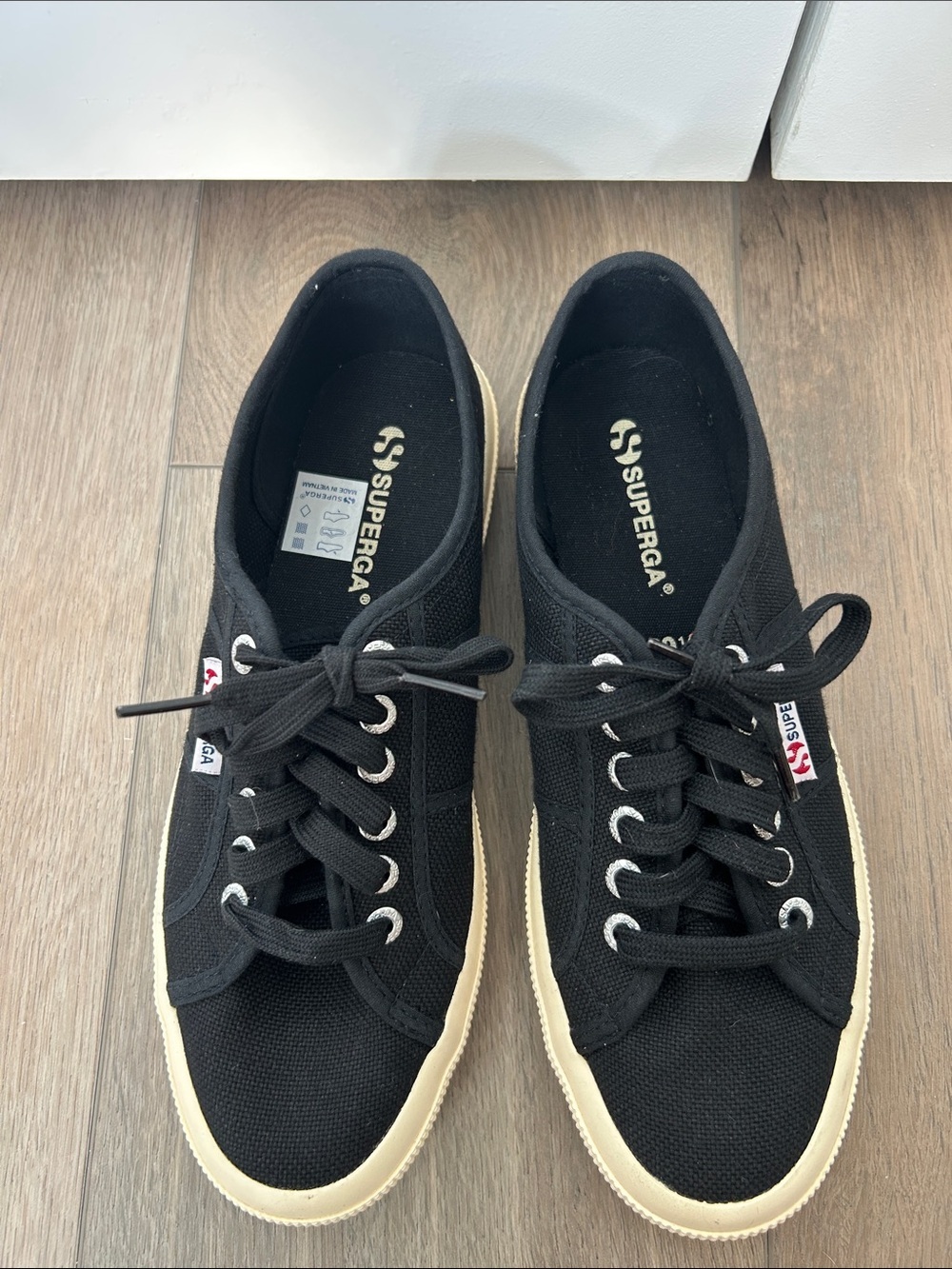 Superga Black Canvas Low-Top Sneakers with Cream Sole